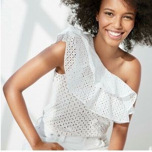 J. Crew White Eyelet One Shoulder, Lined in Nude